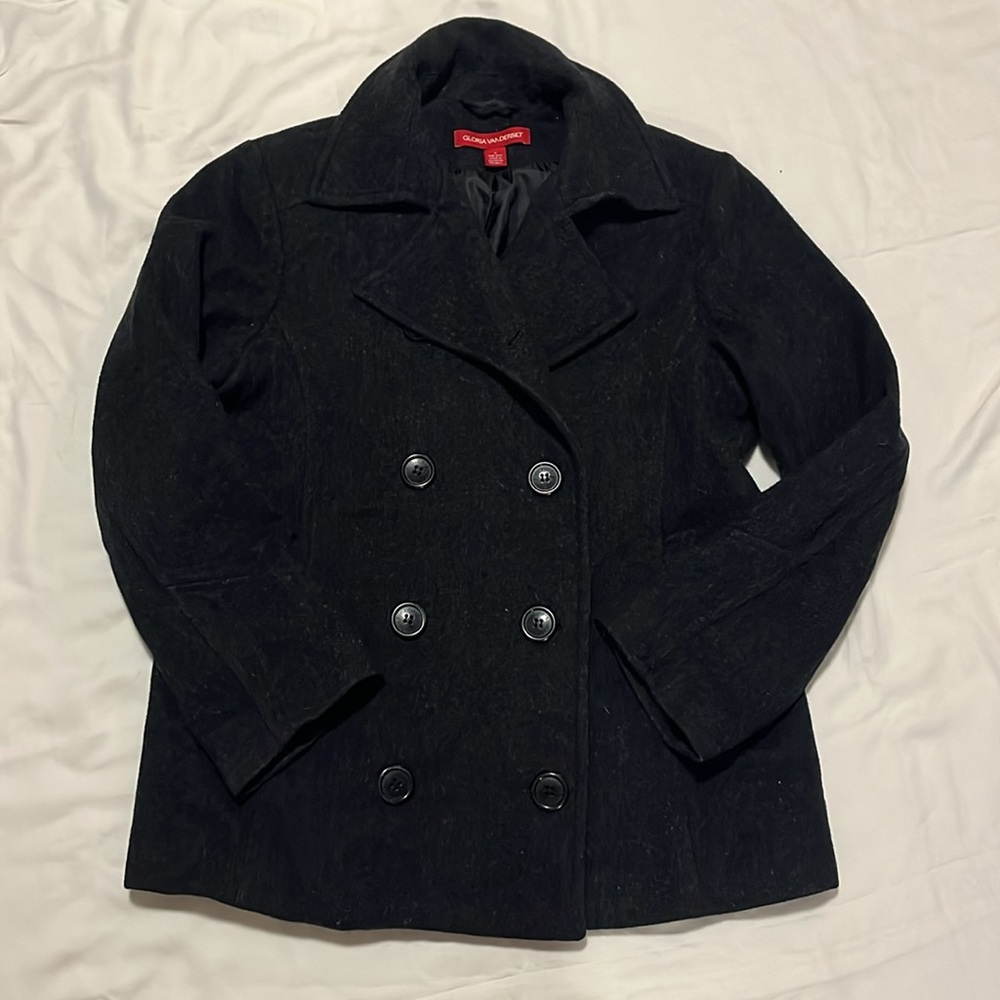 100% Wool Coat, charcoal peacoat, womens coat, size M, Gloria Vanderbilt, jacket